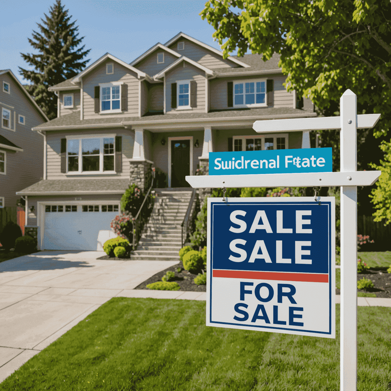 A modern family home with a 'For Sale' sign in the front yard, showcasing Alliant Real Estate's residential sales service