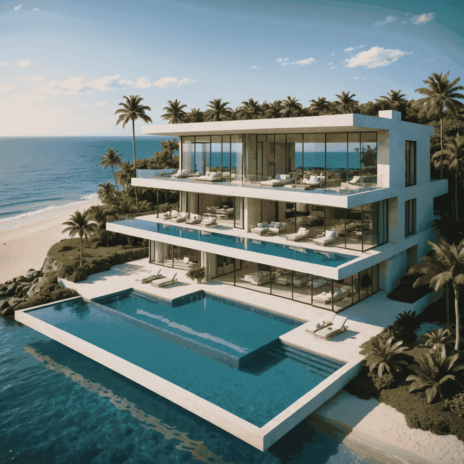 A luxurious beachfront property with infinity pool, representing the high-end and unique properties offered by Alliant Real Estate